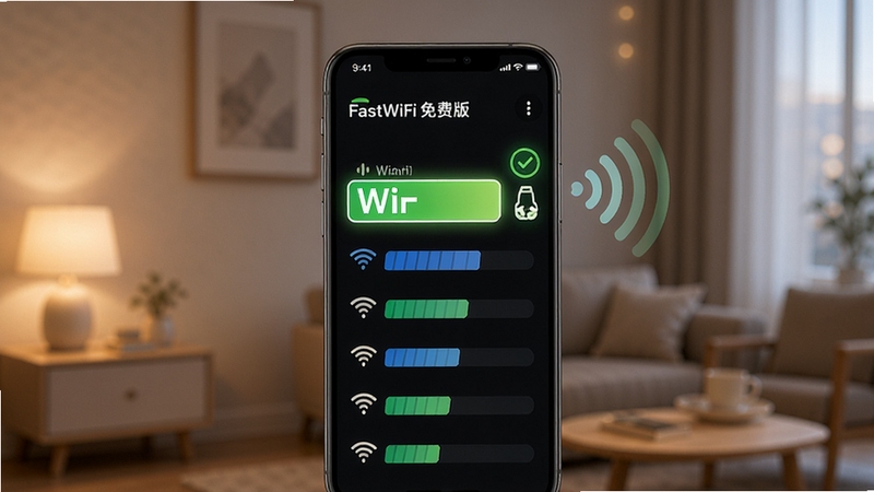 FastWiFi ��Ѱ� �����ź���ѡ����ʾ��ͼ������������һ�������ֻ�����Ļ��ʾ���Wi-Fi�ź�ǿ������ͼ��������ǿ��һ�����������������ӳɹ�ͼ�꣬����Ϊ������͵����ڻ�����ͻ���źŶԱȺ�����ѡ���Ч����