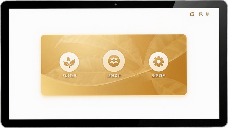 金桂软件主界面预览图,展示其简洁现代的设计风格,背景为渐变的暖金色调,界面中央显示核心功能图标,四周留白,整体画面明亮清晰,适合作为软件介绍首图