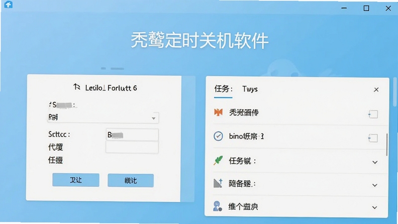 秃鹫定时关机软件主界面预览图,展示简洁的定时设置面板和任务列表,背景为干净的浅蓝色渐变,主体居中突出软件名称,风格现代扁平化