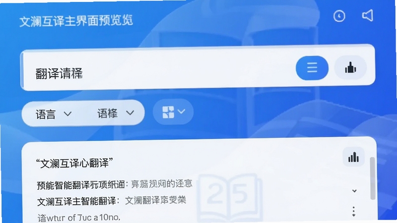 文澜互译主界面预览图,展示简洁的翻译输入框、语言选择栏和翻译结果区域,背景为渐变蓝色调,突出智能翻译核心功能,界面现代清爽