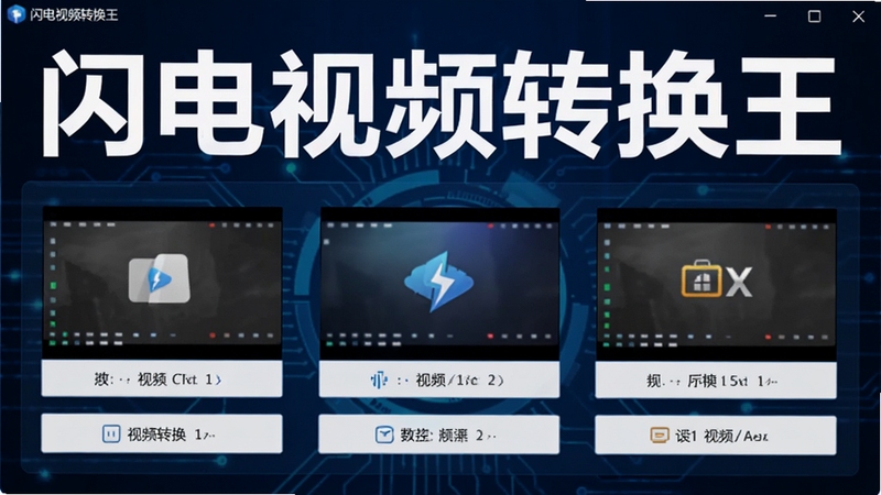 闪电视频转换王主界面截图,显示多种视频格式转换选项,背景为深蓝色科技感界面,软件名称清晰可见,整体风格简洁现代