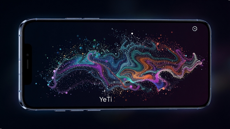 YeTi动态壁纸主界面预览图,画面中央展示一款流体粒子壁纸在手机屏幕上生动流动,背景为深色渐变,突出壁纸的绚丽色彩,手机侧方有微光反射,整体风格科技感十足,高清渲染,8k分辨率