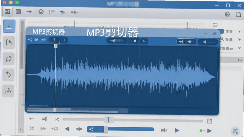 MP3剪切器主界面预览图,展示简洁的音频波形编辑窗口,蓝色调主题,背景为浅灰色工作台,软件名称清晰可见,整体风格干净专业