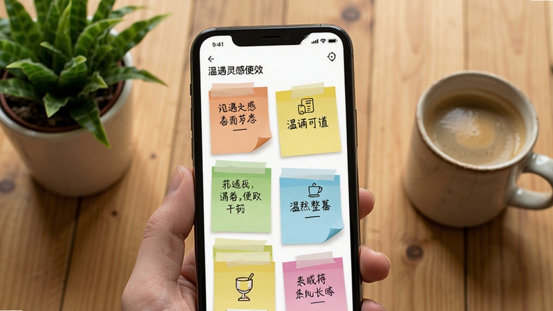 ������б�ǩ���棬�ֻ���Ļ��ʾ���Ų�ɫ��ǩ��Ƭ��ÿ�ű�ǩ���м�����ֺ�ͼ�꣬����Ϊľ�����棬������ֲ�Ϳ��ȱ���������������࣬�������ּ�¼�������ĸ�Ч��