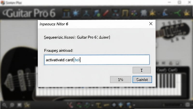 Guitar Pro 6激活界面截图,显示输入序列号的对话框,界面简洁,背景为软件主窗口的模糊效果,突出激活码输入框,图片风格清晰直观