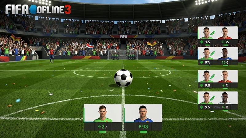 FIFA Online 3 游戏主界面截图,展示球场全景与球员阵容,画面色彩鲜艳,绿茵场中央有足球,背景看台观众欢呼,整体氛围热烈,采用写实风格,高分辨率,包含FIFA Online 3 游戏LOGO