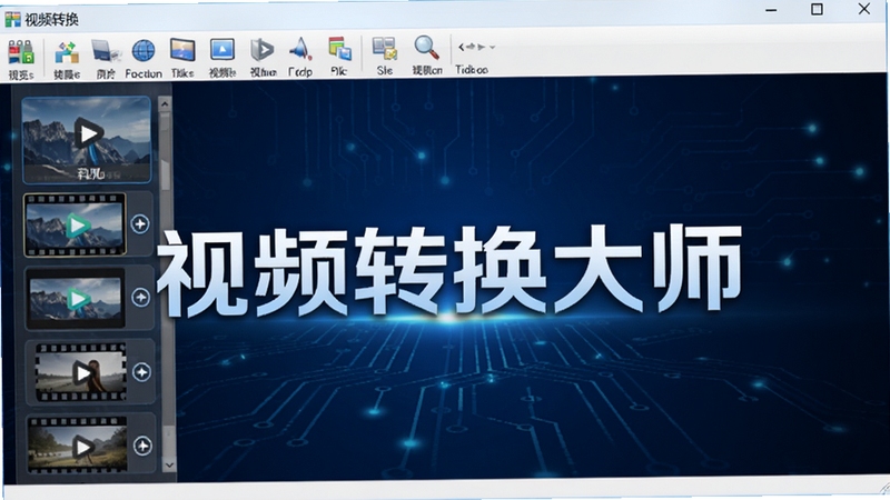 视频转换大师主界面预览图,展示简洁明了的工具栏和多种视频格式选项,背景为深蓝色科技风格,画面中央突出软件名称“视频转换大师”,整体风格高清专业,适合软件下载站展示
