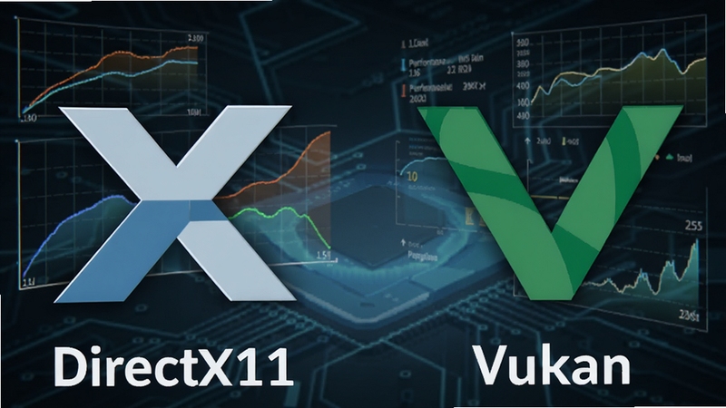 һ�Ű���DirectX11��Vulkan��־�Աȵ�ʾ��ͼ�����ΪDirectX11����ɫX��־���Ҳ�ΪVulkan����ɫV��־������λ�ڿƼ��б����У���Χ����������������ͼ������ʾ���ܶԱȣ���������רҵ��