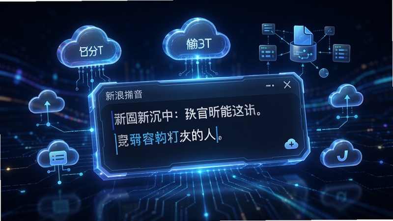 新浪拼音输入法智能云联想功能示意图,画面中一个现代感十足的输入框中显示出完整的预测句子,周围悬浮着云计算与数据连接图标,背景为未来感光效,突显人工智能与高效特性,画质清晰细腻。