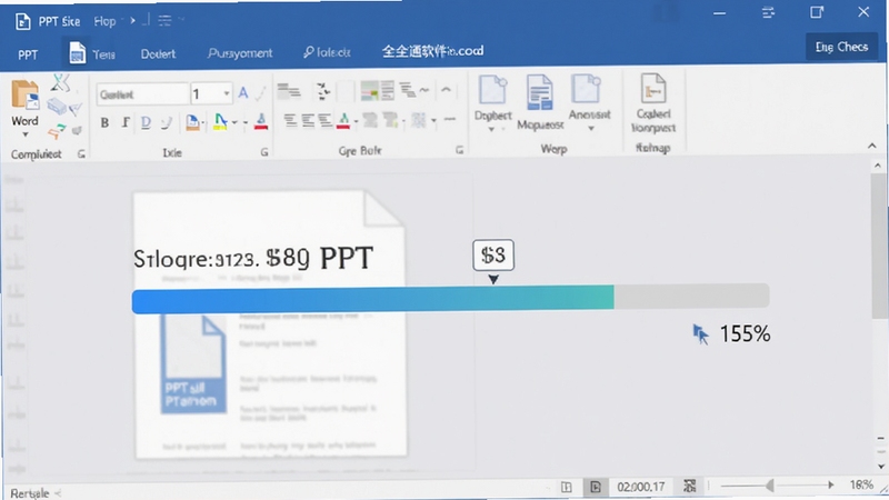 PPT全转通软件操作界面,显示正在将PPT文件转换为Word文档的过程,进度条完成状态清晰,界面简洁,背景为淡雅蓝色,突出转换功能的专业性和易用性