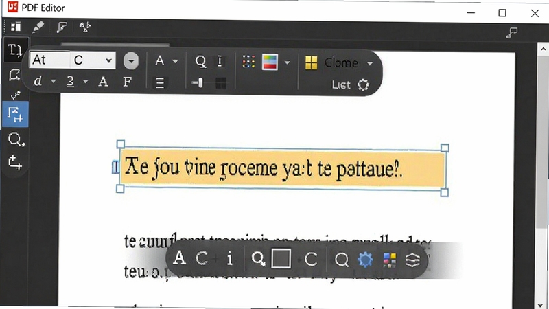 PDF Editor���ı��༭������ʾ�������и�����ʾ���ڱ༭���ı�������Χ��ʾ����ѡ���ֺŵ�������ɫ���õȹ�����ѡ��ĵ�ҳ�汳��Ϊ��ɫ���������������廭��۽����ı��޸Ĳ������������Ƴ����ڴ��ڱ�������