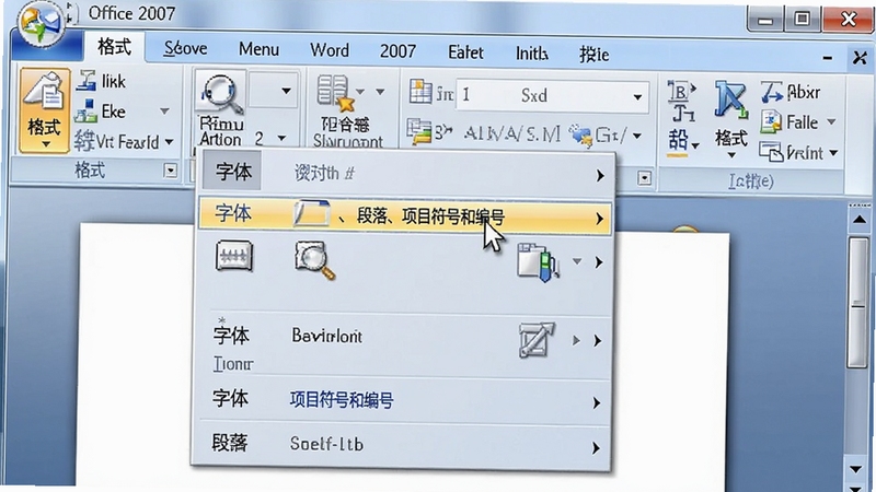 Classic Menu for Word 2007 ���ܽ�ͼ����ʾ�������ʽ���˵���չ���������б������������塢���䡢��Ŀ���źͱ�š��Ⱦ���������ָ����ͣ�ڡ����塱ѡ���ϣ��˵�����Ϊ����ɫ����������������� Office 2003 һ�£���������չʾ�˵��㼶�ṹ