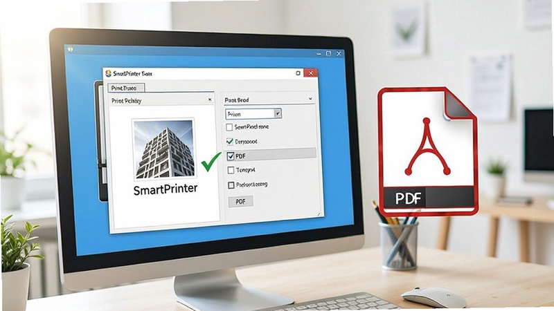 SmartPrinter�����ӡ��������ʾ��������Ļ��ʾ��ӡ���ô��ڣ���ѡPDF���ѡ��Ա�չʾת����ɵ�PDF�ļ�ͼ�꣬����Ϊ�칫���棬ɫ��������ͻ�����������