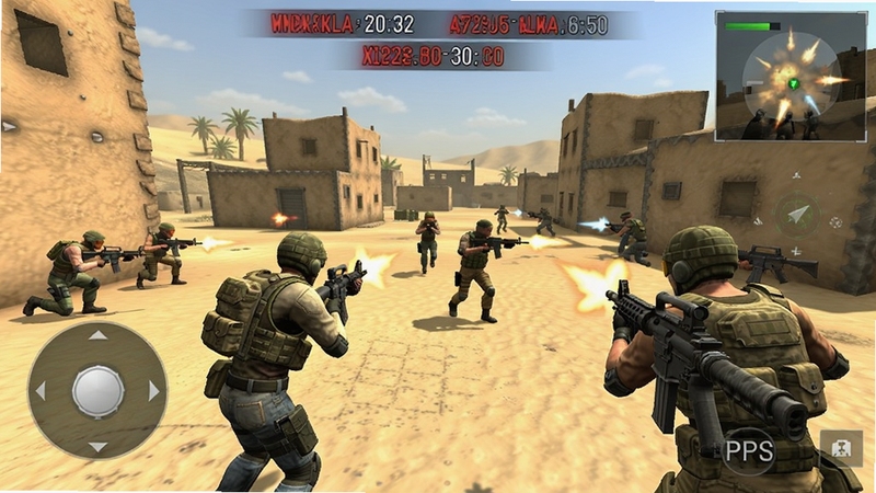 FPS�����������Ϸ-���ֲ���Ϸ������ս��ͼ��չʾ������ҽ�ɫ��ɳĮ��ͼ�г�ǹ��������������Ϸ���ʾ��ɱ��Ϣ���������࣬���дʵ