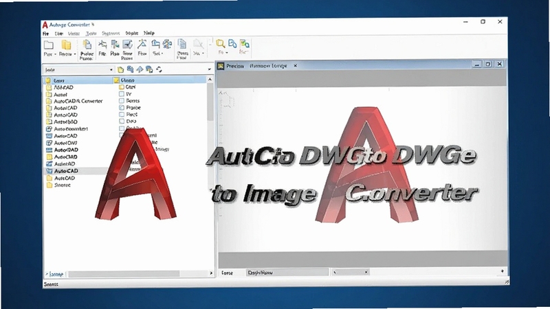 一张高清的电脑屏幕截图,显示AutoCAD DWG to Image Converter软件主界面,左侧为文件列表,右侧为预览窗口,背景为深蓝渐变,界面简洁现代,突出软件全称AutoCAD DWG to Image Converter,整体风格专业且清晰