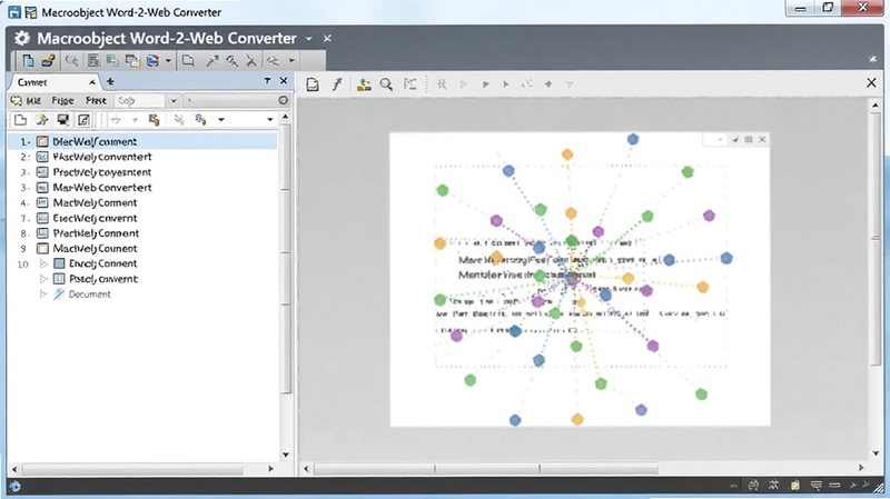 Macrobject Word-2-Web Converter 主界面截图,左侧为文档列表,右侧为转换预览窗口,背景为浅灰色工作台,整体风格简洁专业