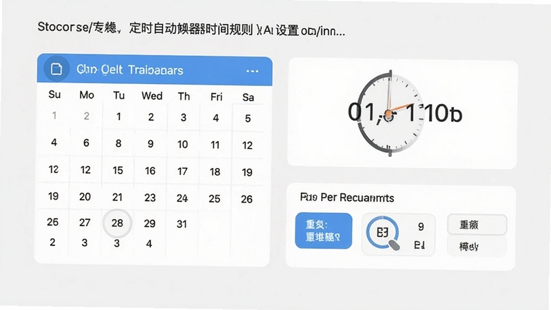 定时自动触发器时间规则设置界面,展示日历、时钟和重复模式选项,界面清爽,背景浅灰色,主体突出