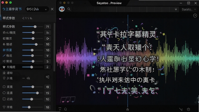 չʾSayatoo������Ļ�������Ļ��ʽ�༭���棬���Ϊ��ʽ����������壬�Ҳ�ΪԤ�����ڣ���ʾ���ж�����Ч�ĸ����Ļ������Ϊ���ֲ���ͼ������ɫ�ʷḻ��ͻ�����Ի����ƹ���