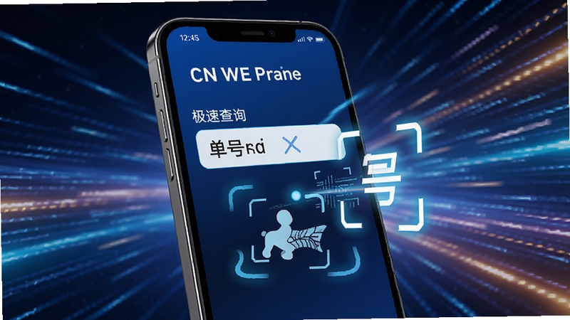 快递查询王极速查询引擎功能展示图,画面中手机屏幕显示单号输入框和识别动画,背景有光速流动线条,强调快速响应,色彩明亮,科技感十足