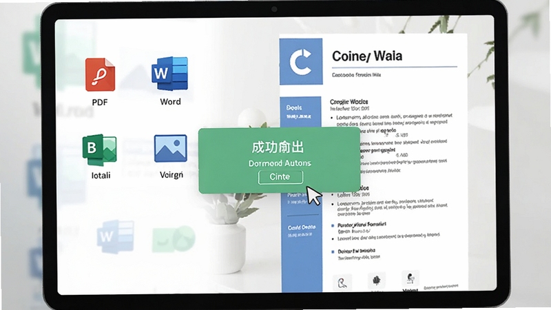 ��������д���������ĵ������ܽ��棬��Ļ����ʾ���ֵ�����ʽͼ�꣬����PDF��Word��ͼƬ��������һ�ž����ļ�����ƷЧ��ͼ�����������ť�󵯳��ɹ���ʾ�����廭����ֱ�ۣ�ͻ����ݸ�Ч
