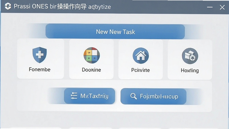 Prassi ONES操作向导界面截图,显示新建任务时的功能选择菜单,界面简洁友好,按钮图标大而清晰,背景为浅灰色调,突出向导模式的易用性与直观性,适合新手用户快速理解操作流程