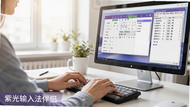�Ϲ�ƴ�����뷨����ʹ��ָ�ϳ���ͼ��չʾ�û����ڼ����ϴ��֣�������Ļ��ʾ���뷨״̬���ʹʿ�������棬����Ϊ�����칫������������Ȼ��ͻ������ʵ��Ӧ�ó���������������ʾ����Ļ���½�