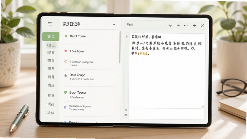 友好日记本主界面预览图,展示简洁明亮的日记列表与编辑区域,左侧为日期导航栏,右侧为富文本编辑框,整体风格清新自然,突出软件易用性与美观性