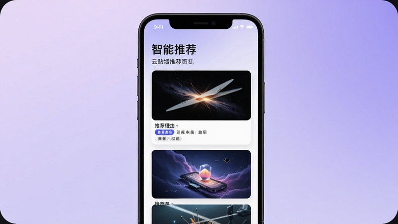 ����ǽ�����Ƽ�ҳ�棬�ֻ�������ʾ���Ի��Ƽ���ֽ�б�������Ϊ�����ɫ���䣬ÿ�ű�ֽ�·������Ƽ����ɱ�ǩ������չ��AI�㷨�����ľ�׼ƥ��Ч��