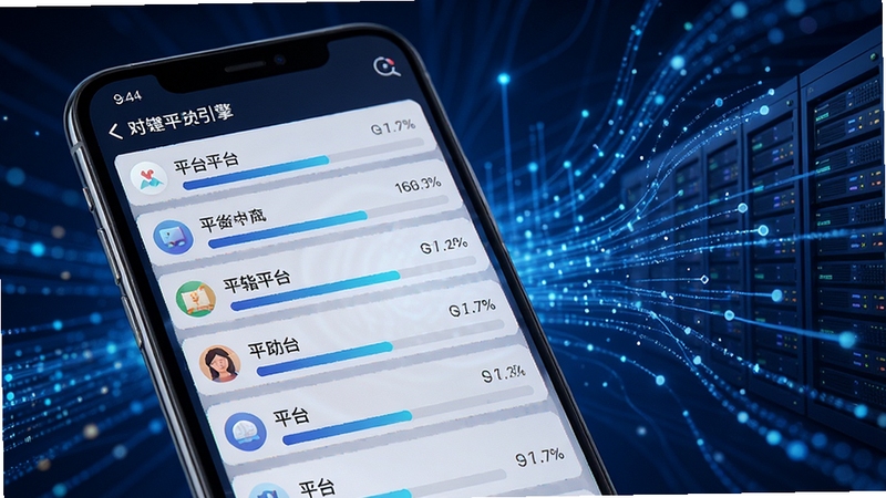 自媒体助手一键分发引擎运行界面,手机屏幕显示多个平台发布进度条,背景为数据流动的科技感视觉,蓝色调为主,细节丰富