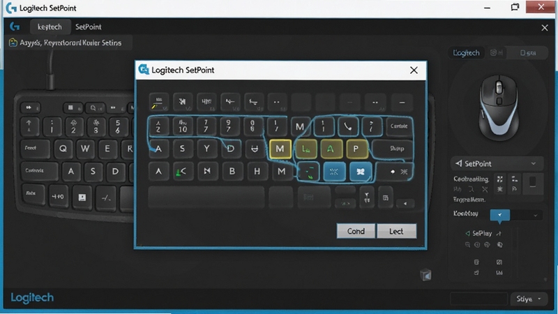 Logitech SetPoint ���̹������ý��棬��ʾ��������ӳ��Ի��򣬼���ͼ������ʾ�ɱ�̰�������������������ñ���һ�¡�