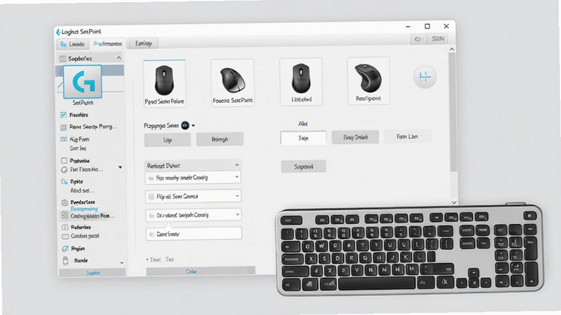 Logitech SetPoint ������Ԥ��ͼ��չʾ���ͼ��̵���ϸ����ѡ�����������࣬����Ϊ��͵�ǳ��ɫ����ͻ�����������б����豸ͼ�ꡣ