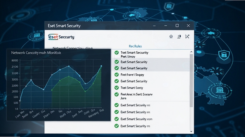 Eset Smart Security����ǽ���ý��棬��ʾ�������Ӽ��ͼ��������ɫ�Թ��Ĺ����б�������Ϊ���簲ȫ����ͼ����ɫ�Ƽ�ɫ�����������ȣ���Ʒ����Ԥ��
