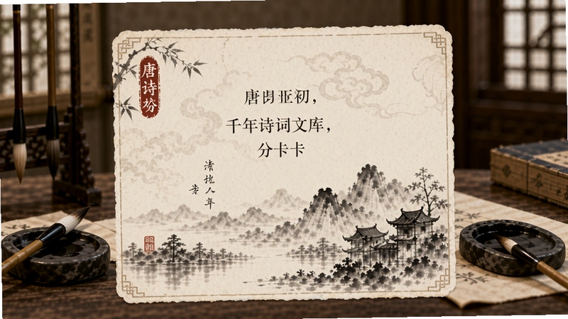 �й���ǧ��ʫ���Ŀ������Ƭ���ɽ��棬��Ƭ��չʾһ����ʫ��ˮī��ͼ������Ϊ�Ŵ��鷿��������ë�ʡ���̨������ŷ�Ũ��