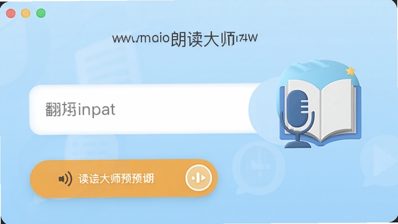 英文翻译朗读大师主界面预览图,展示翻译输入框与朗读控制按钮,背景为淡蓝色渐变,图标为麦克风与书本组合,整体风格简洁明亮,突出软件核心功能