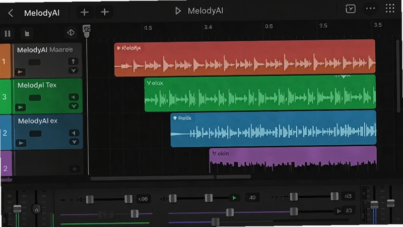 MelodyAI���༭�����ͼ����ʾ�����ɫ�������ʱ���������У��ײ��л������ڻ��飬������ɫ���⣬�����ɫ���ޣ����岼�ַ����ƶ��˲����߼�����������רҵ