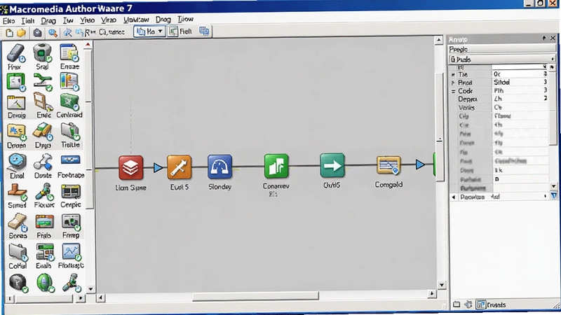 Macromedia Authorware 7 ���ܽ�ͼԤ��ͼ��չʾ��קͼ�굽�����ߵĲ������棬����Ƿḻ��ͼ�깤���������������ڱ༭�������ߣ����������Ų�ͬ��ɫ�Ĺ���ͼ�꣬�Ҳ�Ϊ������壬��������������ͻ�����ӻ������ı����