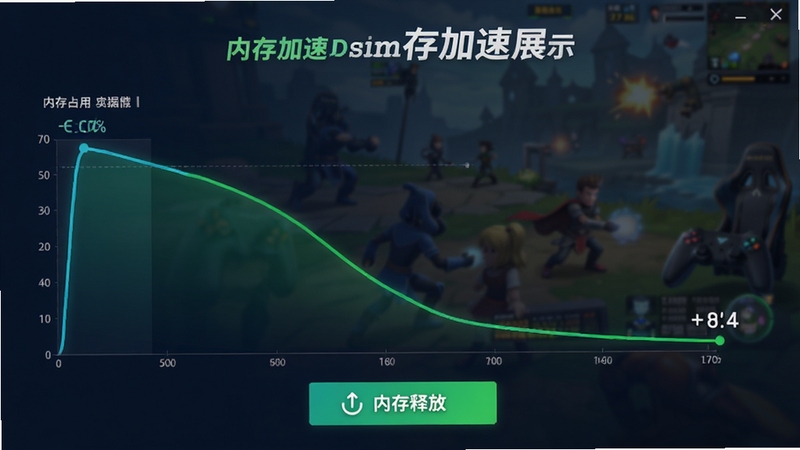 Game Booster �ڴ���ٹ���չʾ����������ʾ�ڴ�ռ�����ߴӸߵ��ͱ仯����������Ϸ��������Ӱ������������ڴ��ͷš���ť��ʵʱ����ͼ����������ɫΪ���������̣�ͻ����������Ч����
