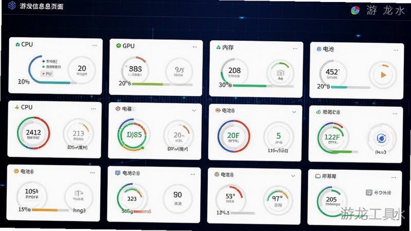 ���������豸��Ϣ���ҳ�棬չʾCPU��GPU���ڴ桢��ء���Ļ�Ȳ�����Ƭ������Ϊ��ɫ���䣬�������Բ�ɫ���Ȼ����֣�������Ϣ�ܼ����Ű����룬����Ƽ���ǿ��������������ˮӡ������16:9