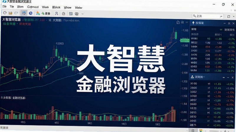 一张大智慧金融浏览器主界面截图,画面中央是软件名称“大智慧金融浏览器”的logo,背景为深蓝色渐变,搭配K线图与财经数据面板,整体风格专业、商务,画面清晰,适合作为软件预览图