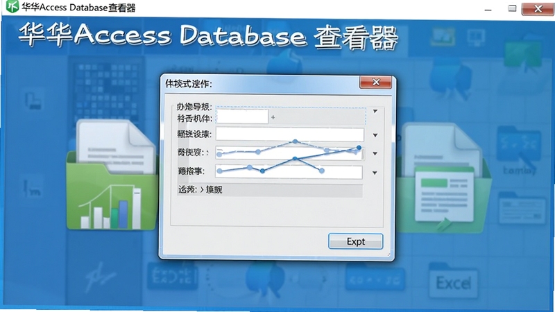 华华Access数据库查看器导出数据到Excel表格的操作界面,点击导出按钮后弹出格式选择窗口,背景有文件图标,突出数据转换功能,软件名称出现在窗口顶部
