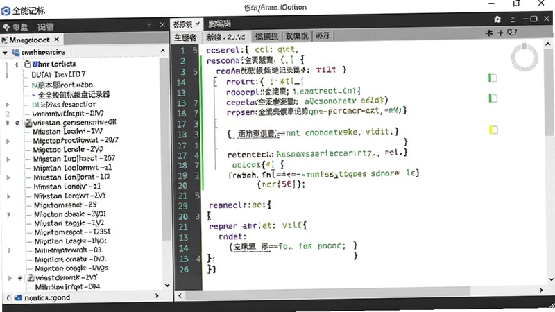 全能鼠标键盘记录器脚本编辑界面截图,左侧脚本列表,右侧代码编辑区域,语法高亮显示,支持中文注释,界面布局合理