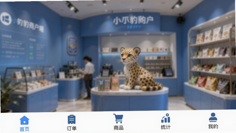 С�����̻���Ӧ�ý����ͼ���ͼ��չʾ�ײ�������������ҳ����������Ʒ��ͳ�ơ��ҵ������Ҫ���ܰ�ť��ҳ������ɫΪ��ɫ��������Ϊģ���ĵ���ʵ����ͻ�����������뼯�й��������ԡ�