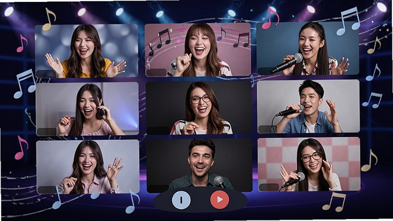 �Թ�������ƵKTV������Ƶ������չʾͼ����������ʾ�����Ƶ���ڣ�ÿ����������һλ���ڳ���򻥶����û��������������룬������������̨�ƹ�����ַ��ţ����ʸ��壬ɫ�����ޣ����ֶ���ͬ�����������ֳ���