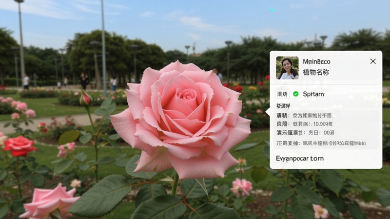 ��ͼ��������ʶ�𻨶书����ʾ������������һ���ɫõ�壬�Ҳ൯��ʶ������Ƭ����ʾֲ����������ϸ���ϣ�����Ϊģ���Ĺ�԰����������������Ȼ
