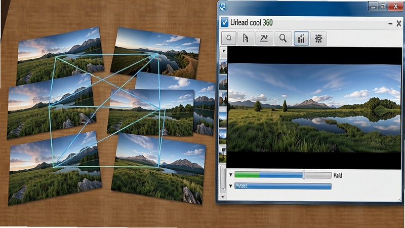 Ulead cool 360 �Զ�ƴ�ӹ���ʾ��ͼ�����ŷ羰��Ƭƽ���ڲ���̨�ϣ����������������ص����֣��Ҳ���ʾ���ںϳɵ�ȫ��Ԥ����ɫ����Ȼ���ɣ�������н���������ʾ���֣�����չʾ�������ܻ�����������