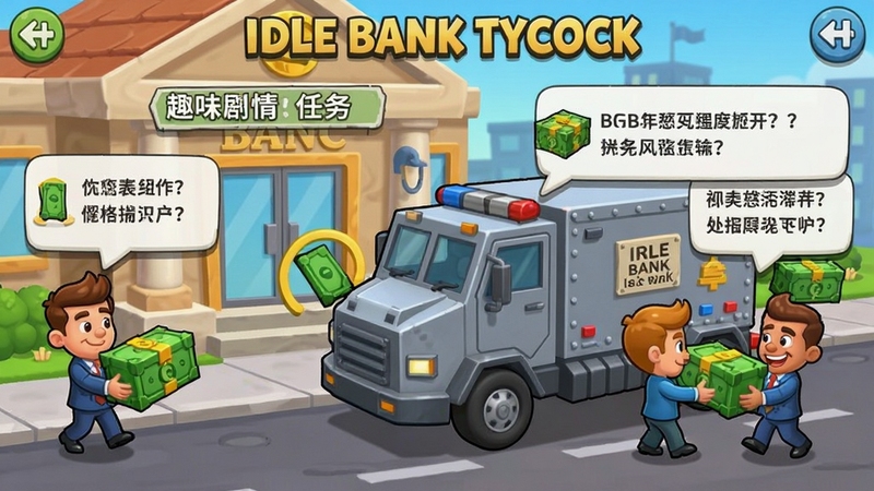 Idle Bank TycoonȤζ����������棬�����������ſ�ͣ��һ��װ���˳�����������ͨ���Ľ�ɫ���ڰ����ֽ��䣬�Ի�������ʾ������ʾ������������Ȥ��ɫ������
