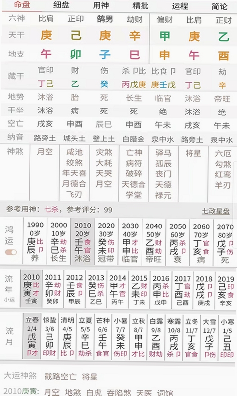 易星宝宝起名 八字排盘 界面