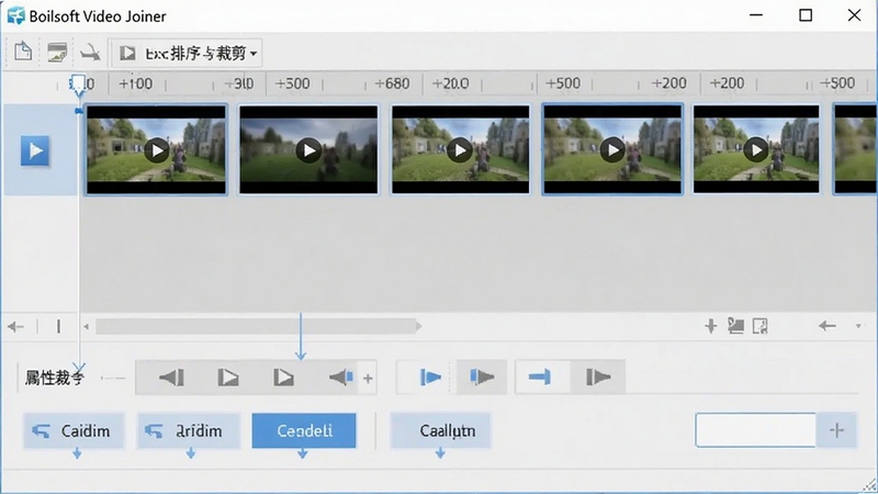 Boilsoft Video Joiner��ƵƬ��������ü������ͼ������Ϊʱ���߹���������Ƶ����ͼ�������У����϶�����˳���·���������ʾ�ü���ť�����������ˬ������ָʾ��ȷ������Ϊǳ��ɫ����ͻ�����������ԡ�