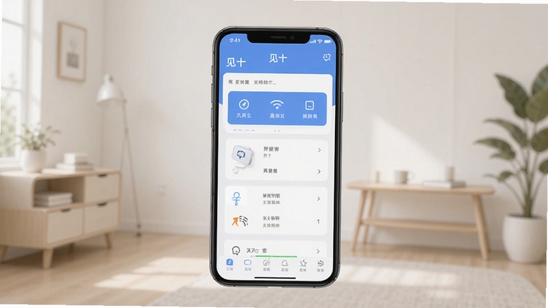 见十软件在无网络环境下使用的模拟图,手机屏幕上显示见十应用内多个工具正常运行,背景为简洁的室内环境,强调离线功能的可靠性,画面色调柔和,突出见十软件的实用性。