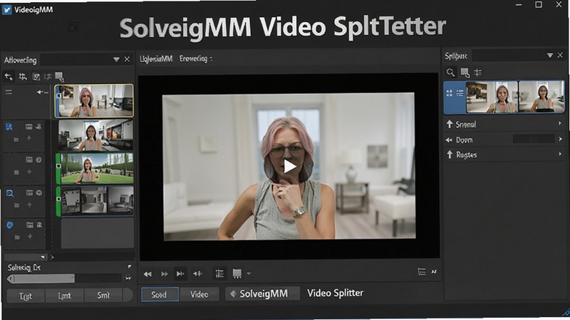 չʾ SolveigMM Video Splitter ������ȫò����������Ϊ��ƵԤ�����ڣ���������ֲ���������밴ť������Ϊ���ɫרҵ���ԣ�������ɾ�������ͻ���������� SolveigMM Video Splitter��